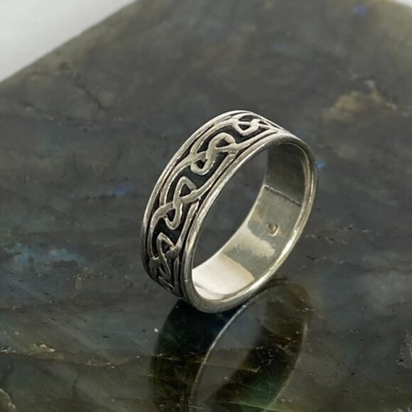 Sterling Silver 925 Oxidized 6mm Endless Celtic Knot Infinity Band Ring Sz 5.75 - Picture 14 of 16